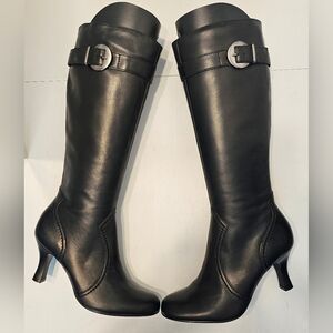 Gianni Bini Tall Black Leather Boots 2" heel.  New! FREE boot shaper included!
